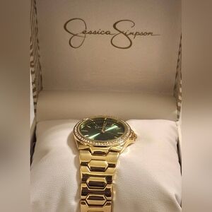 Jessica Simpson Gold Watch with Emerald Dial